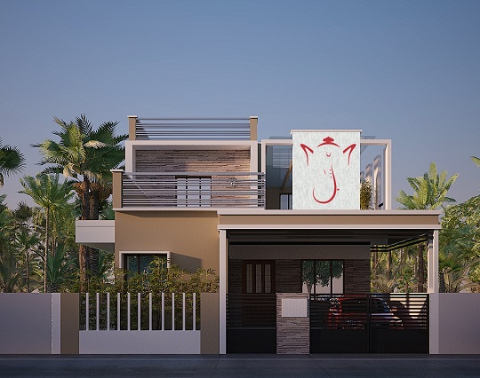 Modern single-storey house with a covered carport