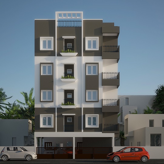 Contemporary multi-storey residential building with balconies