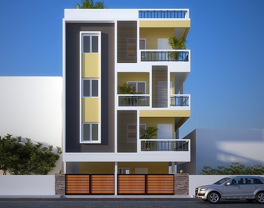 Contemporary four-storey apartment building with balconies